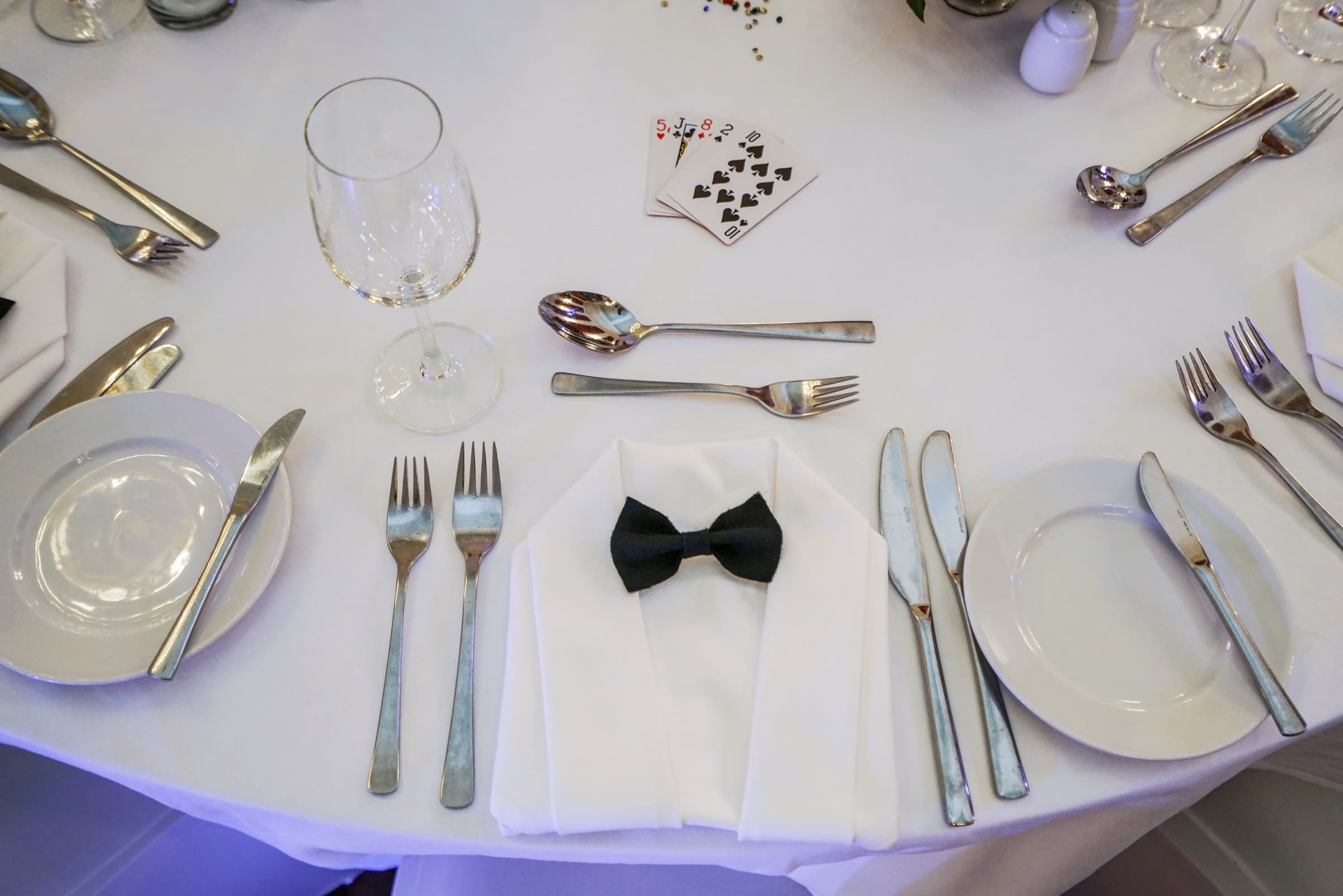 Black-tie place setting, bow-tie napkin
