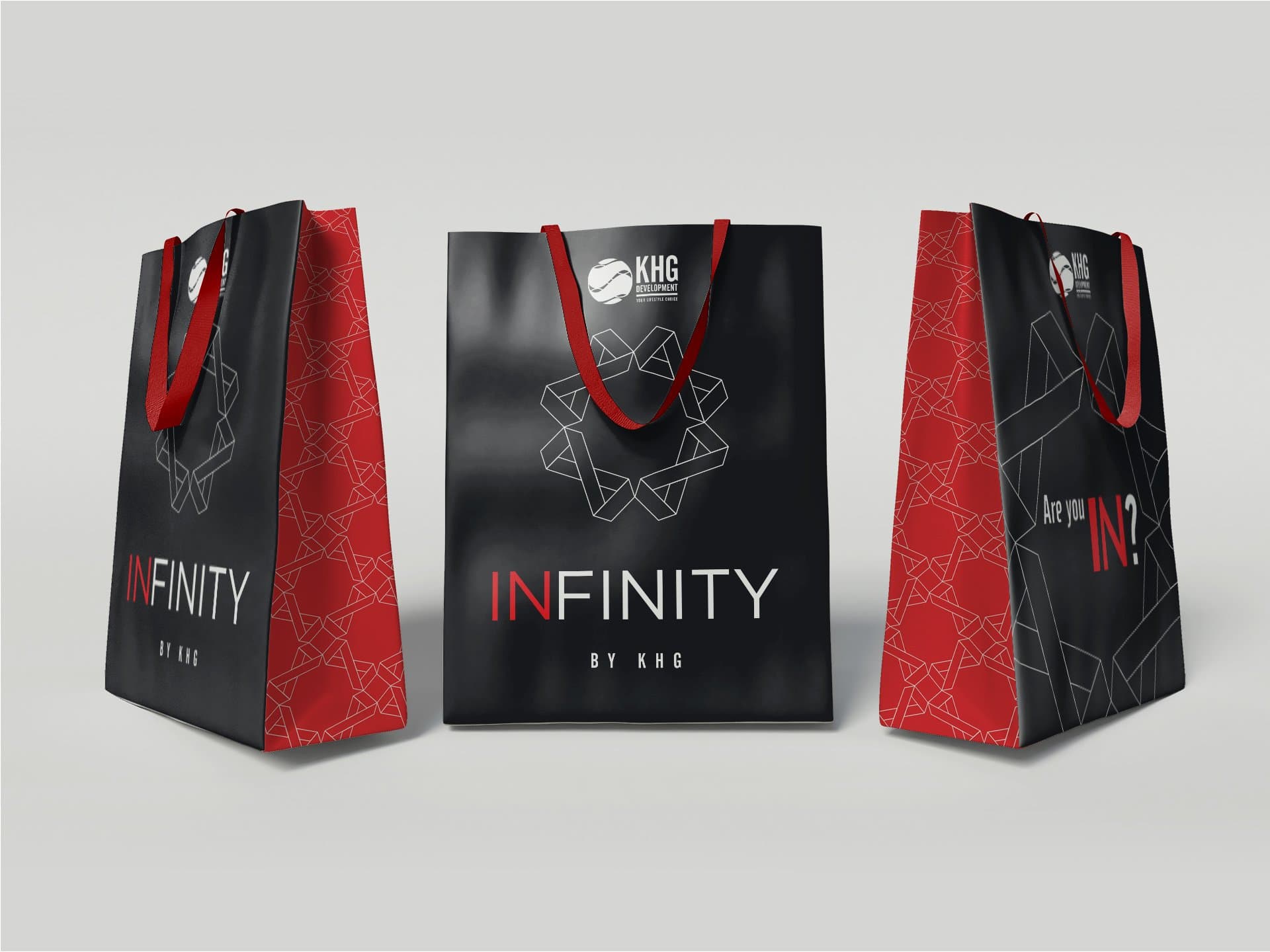 Infinity by KHG — 'Are you IN?' branded shopping bags