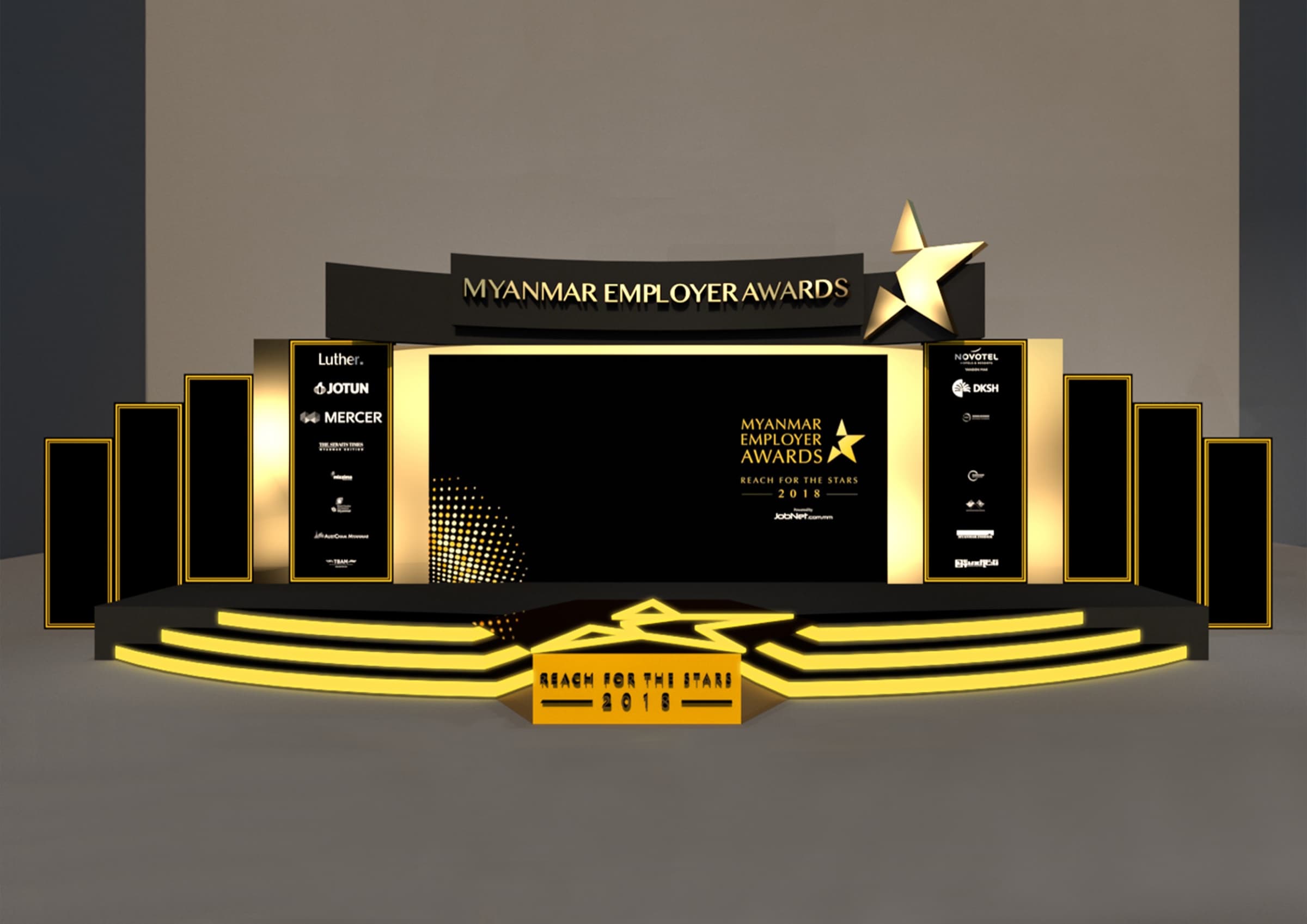 Myanmar Employer Awards 2018 — stage design, 3D pre-visualisation