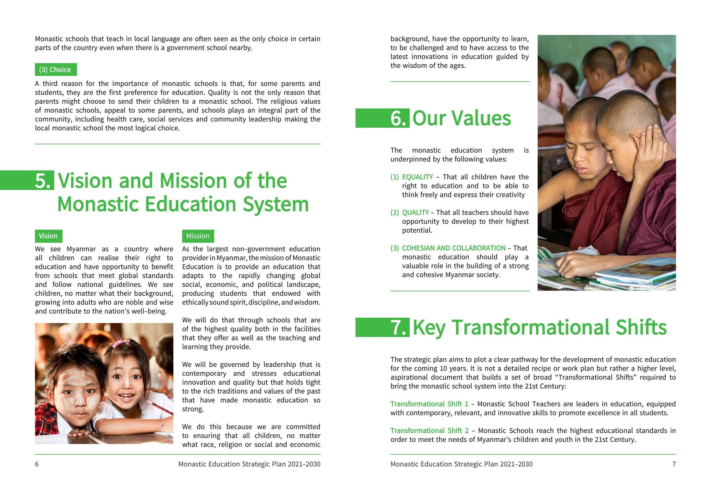 Strategic-plan spread — objectives and implementation framework