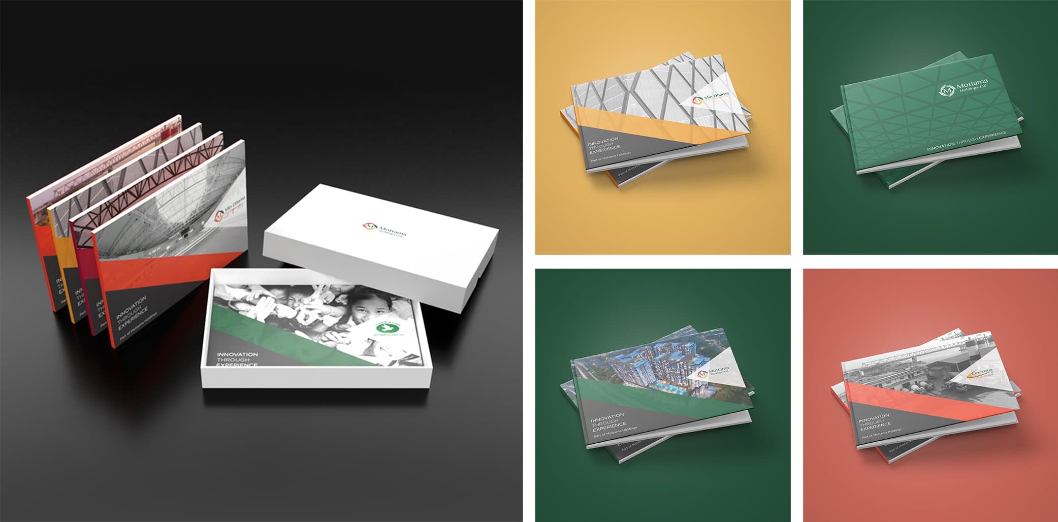 'Innovation Through Experience' — the boxed set and covers across the group's divisions, including Min Dhama and Encrete