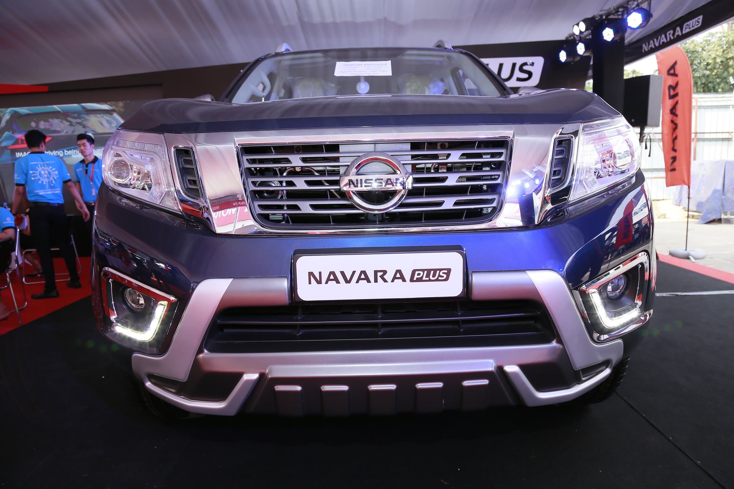 The Navara Plus under the pavilion's LED wall
