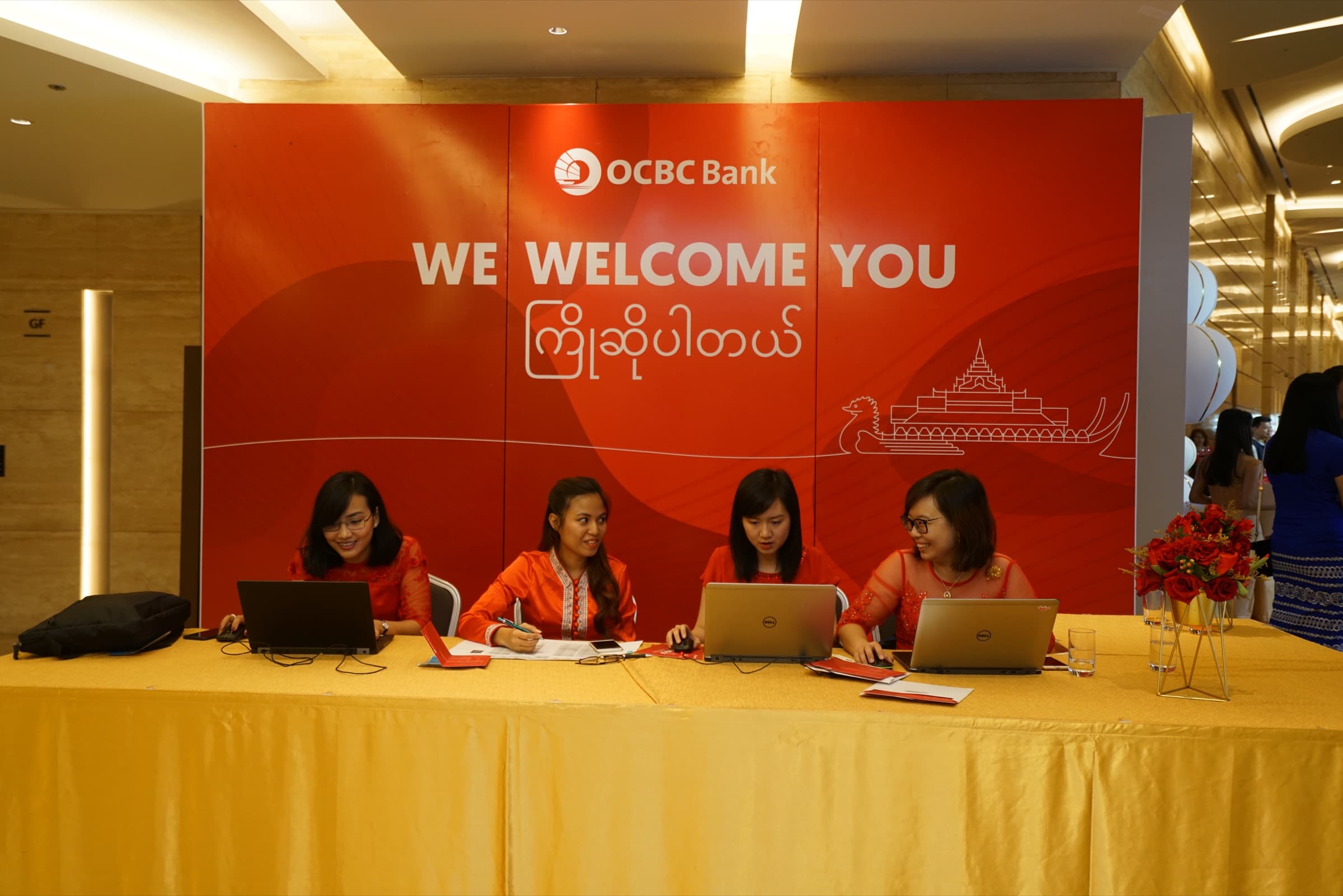 OCBC Yangon anniversary — branded welcome and registration desk