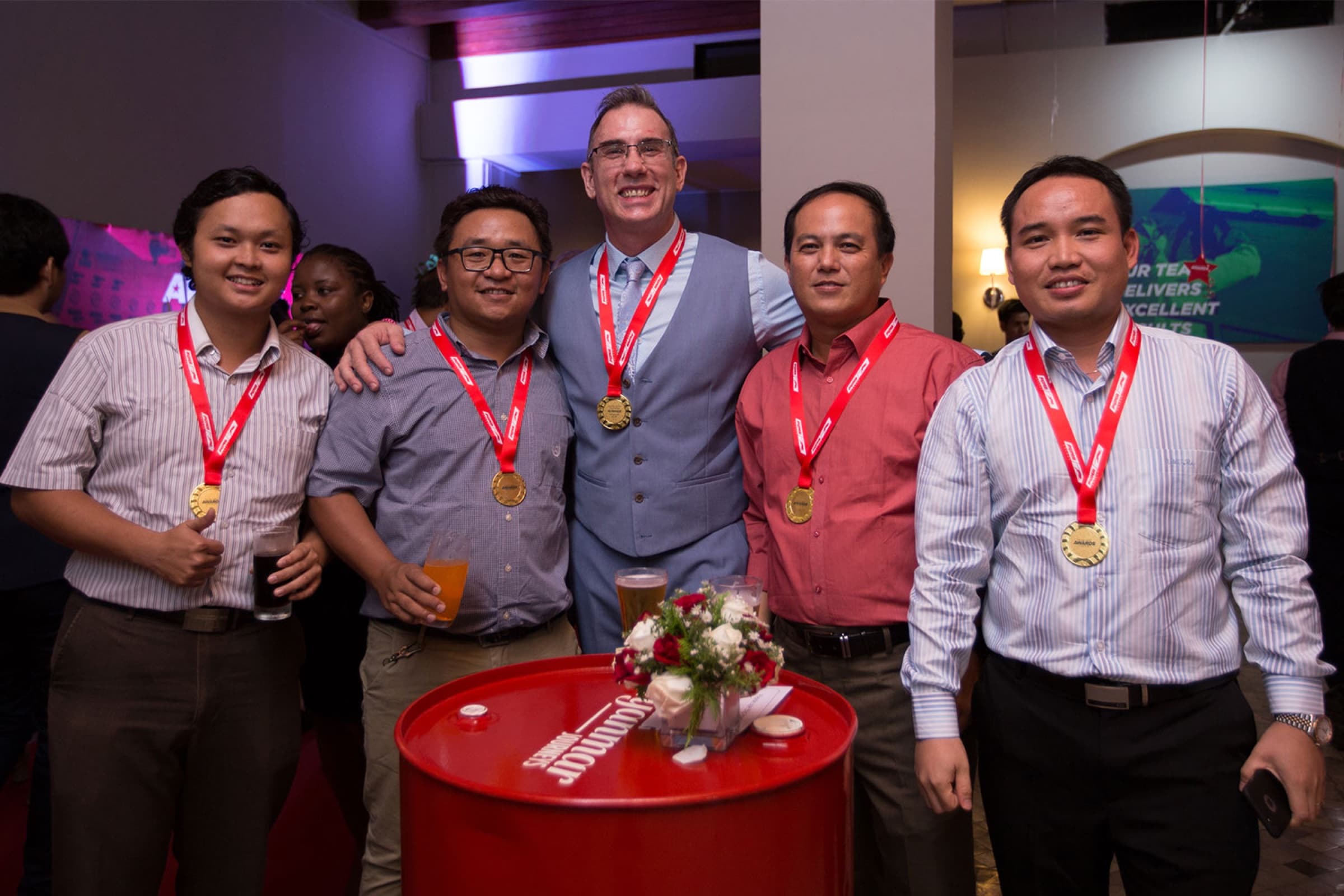 Guests wearing the night's awards medals