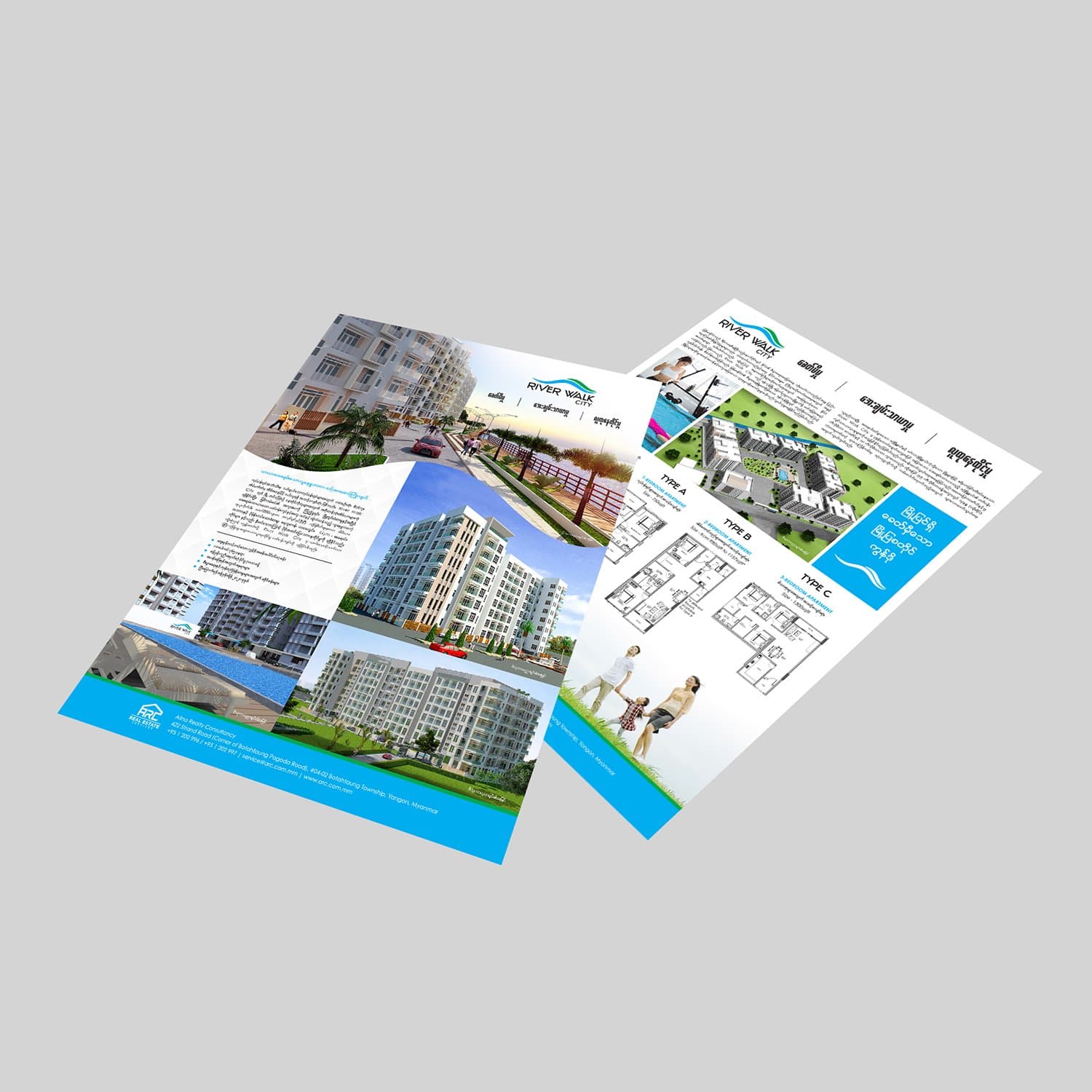 Bilingual sales flyers with floor plans