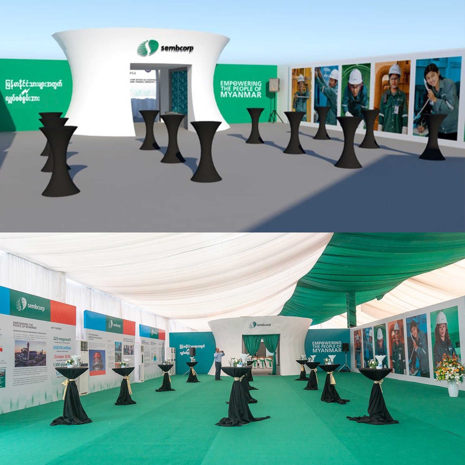 'Empowering the People of Myanmar' exhibition tent — render and build