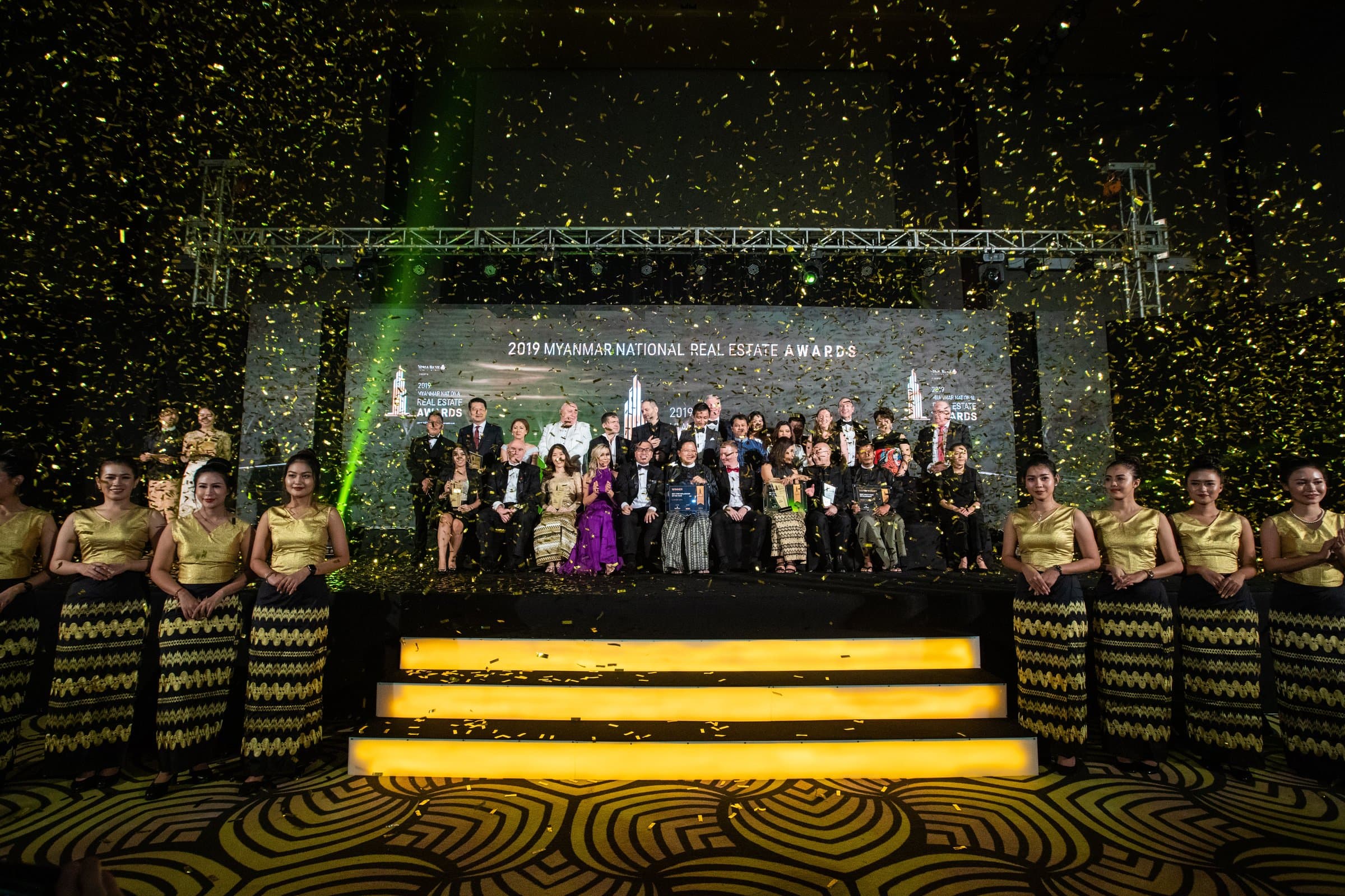 Confetti finale — all winners on stage