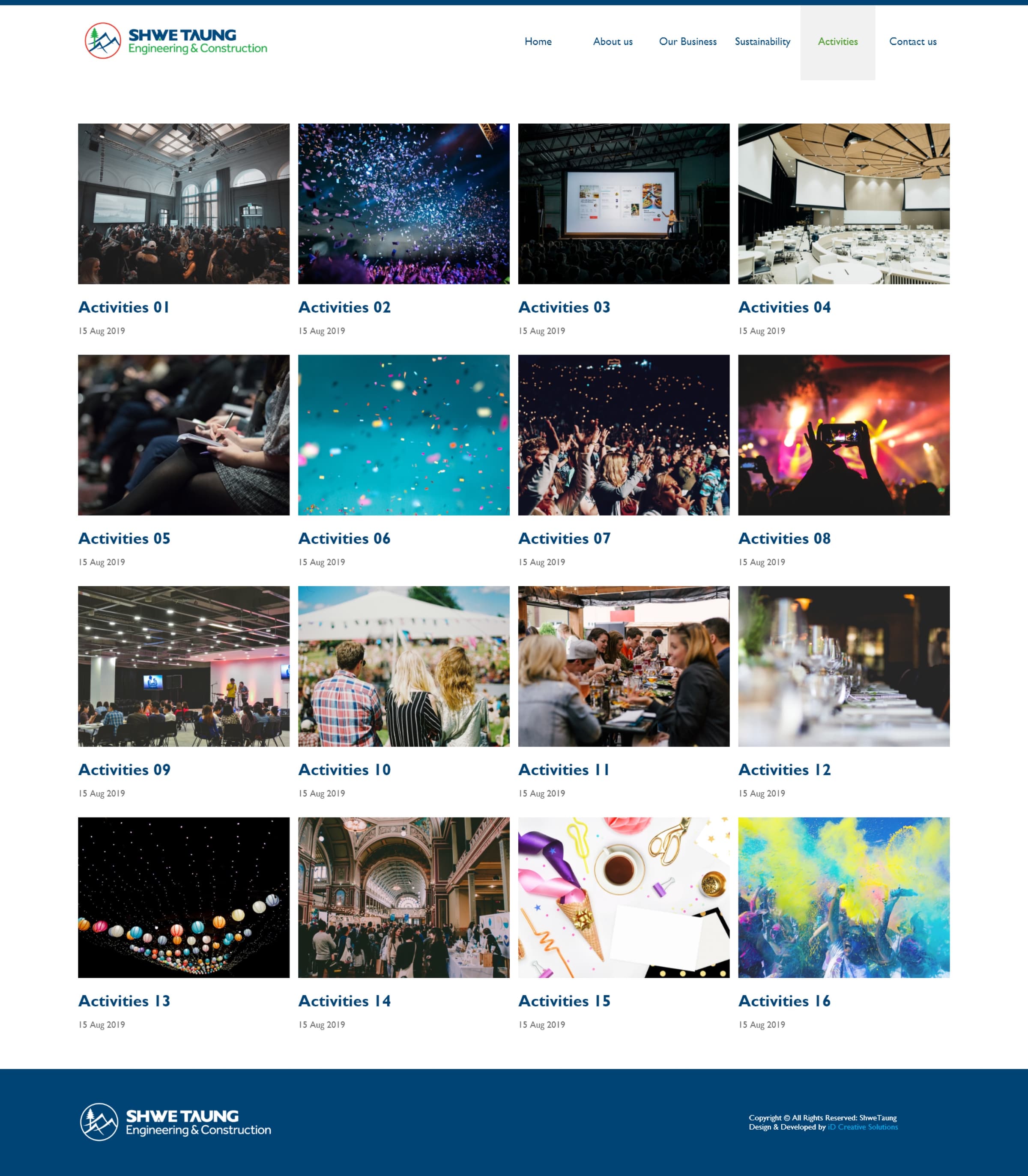 Activities page — event news grid