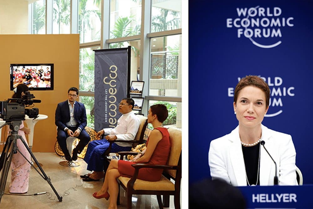 Media relations — broadcast interview set and World Economic Forum press conference