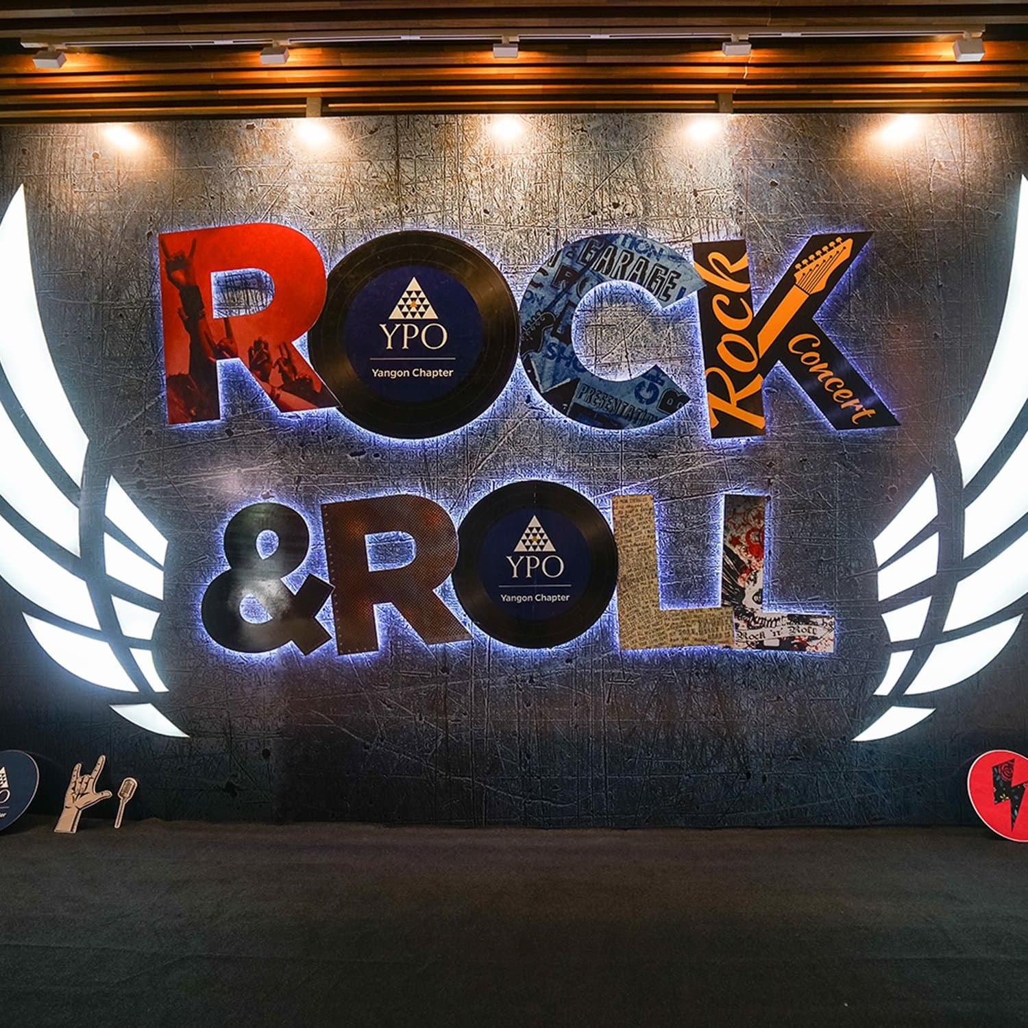 Dimensional ROCK & ROLL lettering on the guest photo wall