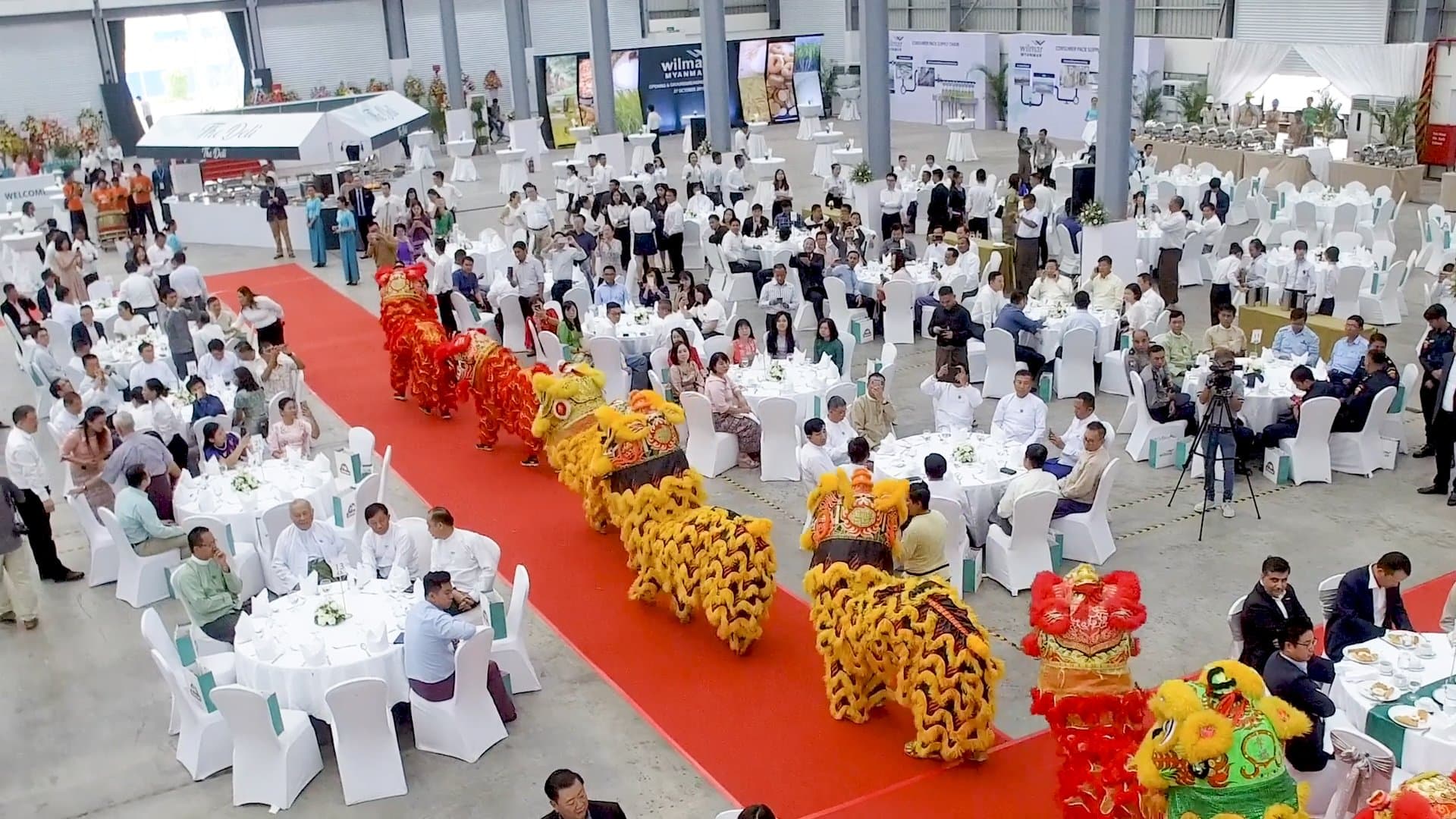 Lion dance down the red carpet at the opening banquet